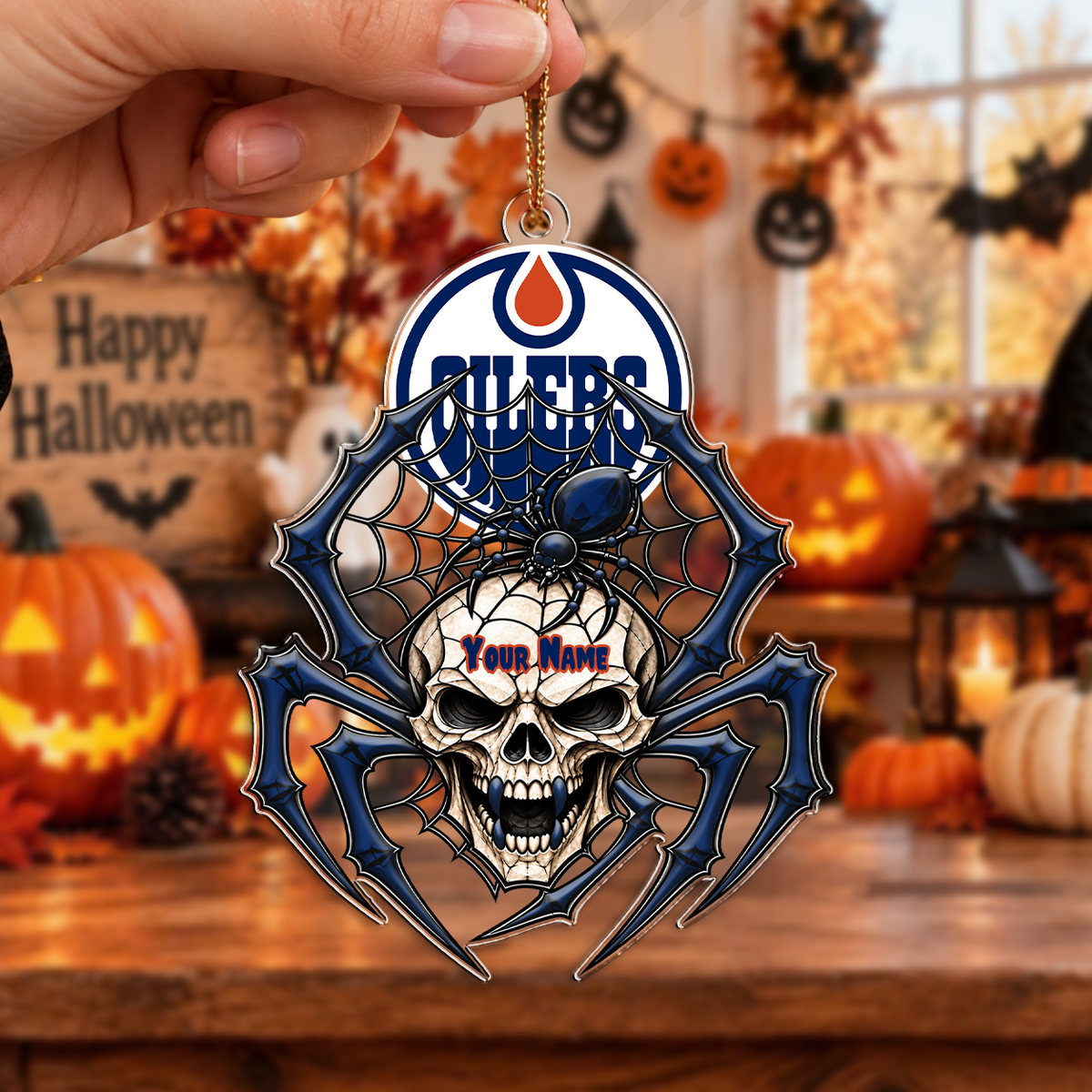 LIMITED EDITION - NEW CUSTOMIZED NHL03 EMO EDMONTON OILERS HALLOWEEN ACRYLIC ORNAMENT