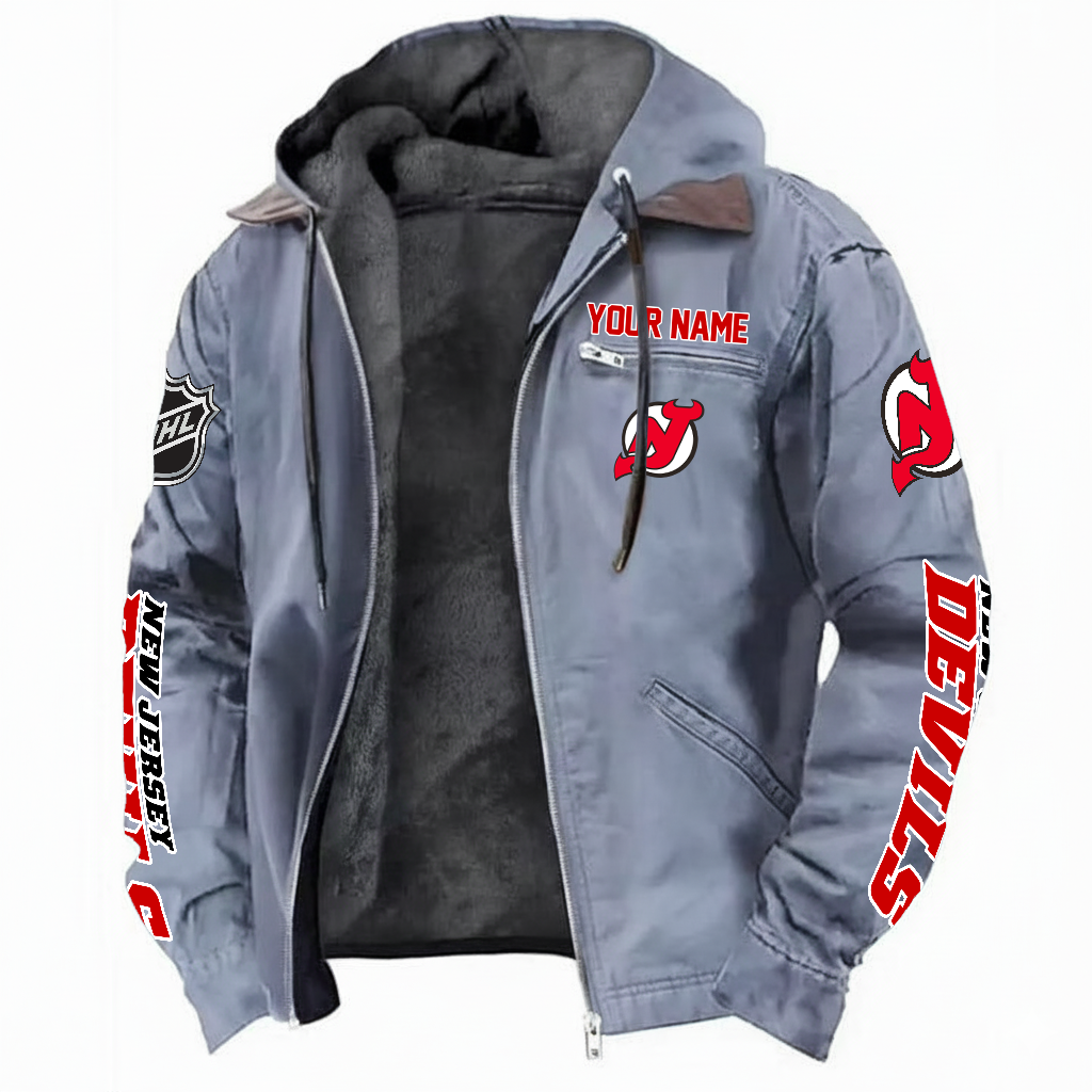 LIMITED EDITION - NEW CUSTOMIZED NHL06 NJD NEW JERSEY DEVILS HOODED CARDIGAN JACKET