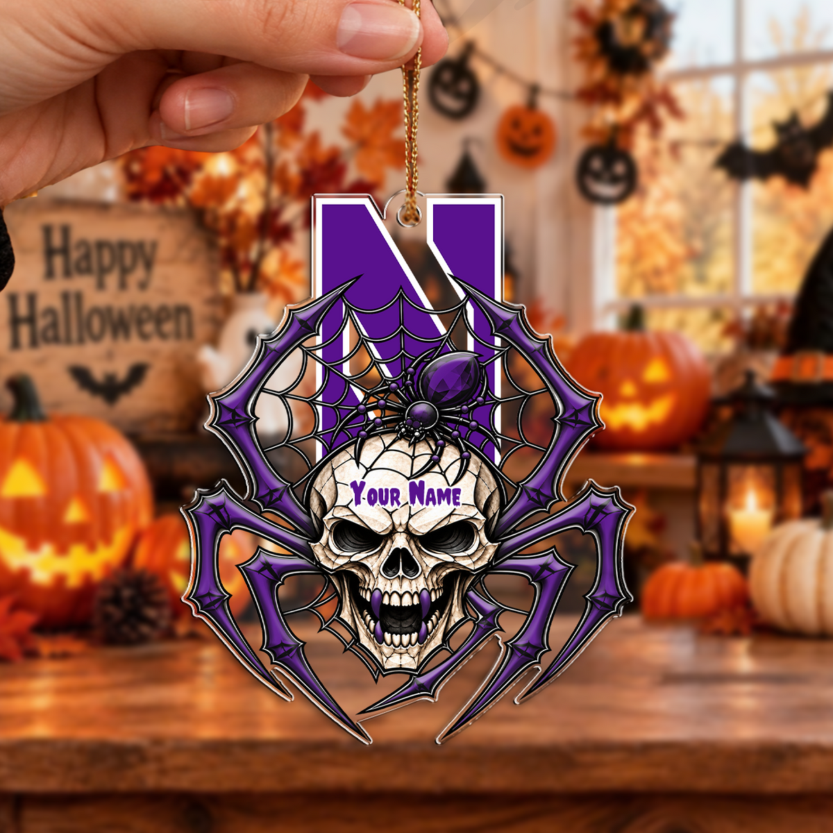 ACTIVE OFFER - NEW CUSTOMIZED NCAA CFH06 NOW NORTHWESTERN WILDCATS HALLOWEEN ACRYLIC ORNAMENT