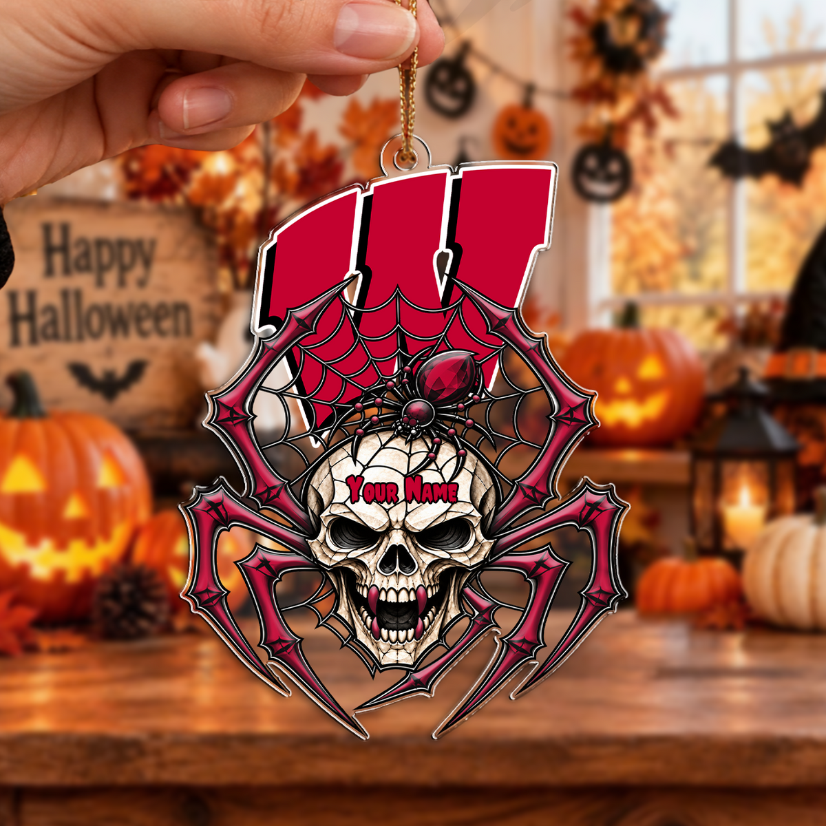 FAN FAVORITE - NEW CUSTOMIZED NCAA MFF06 WSB WISCONSIN BADGERS HALLOWEEN ACRYLIC ORNAMENT