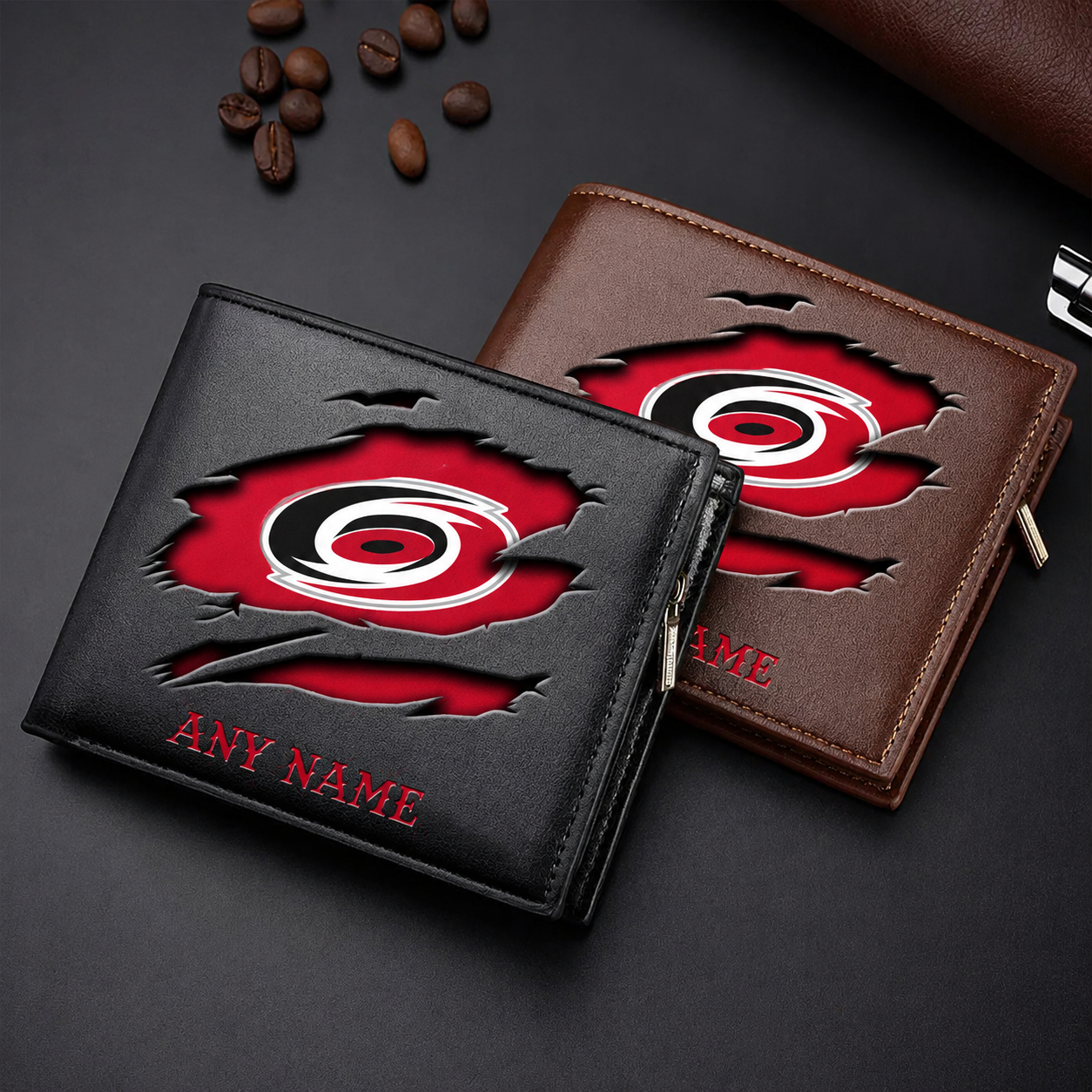 FINAL SALE - NEW CUSTOMIZED NHL07 CLH CAROLINA HURRICANES LEATHER WALLET