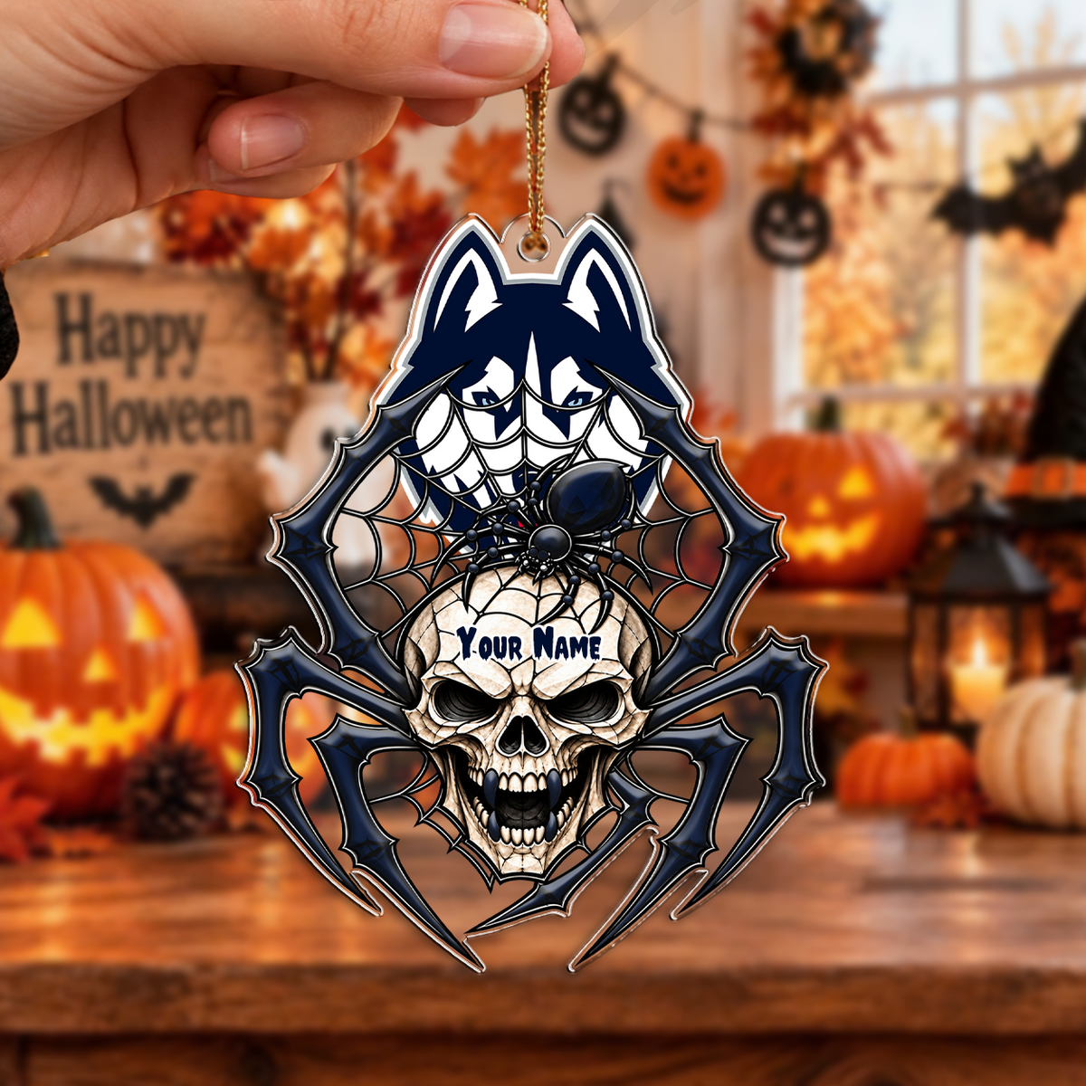 ACTIVE OFFER - NEW CUSTOMIZED NCAA CFH07 UCH UCONN HUSKIES HALLOWEEN ACRYLIC ORNAMENT