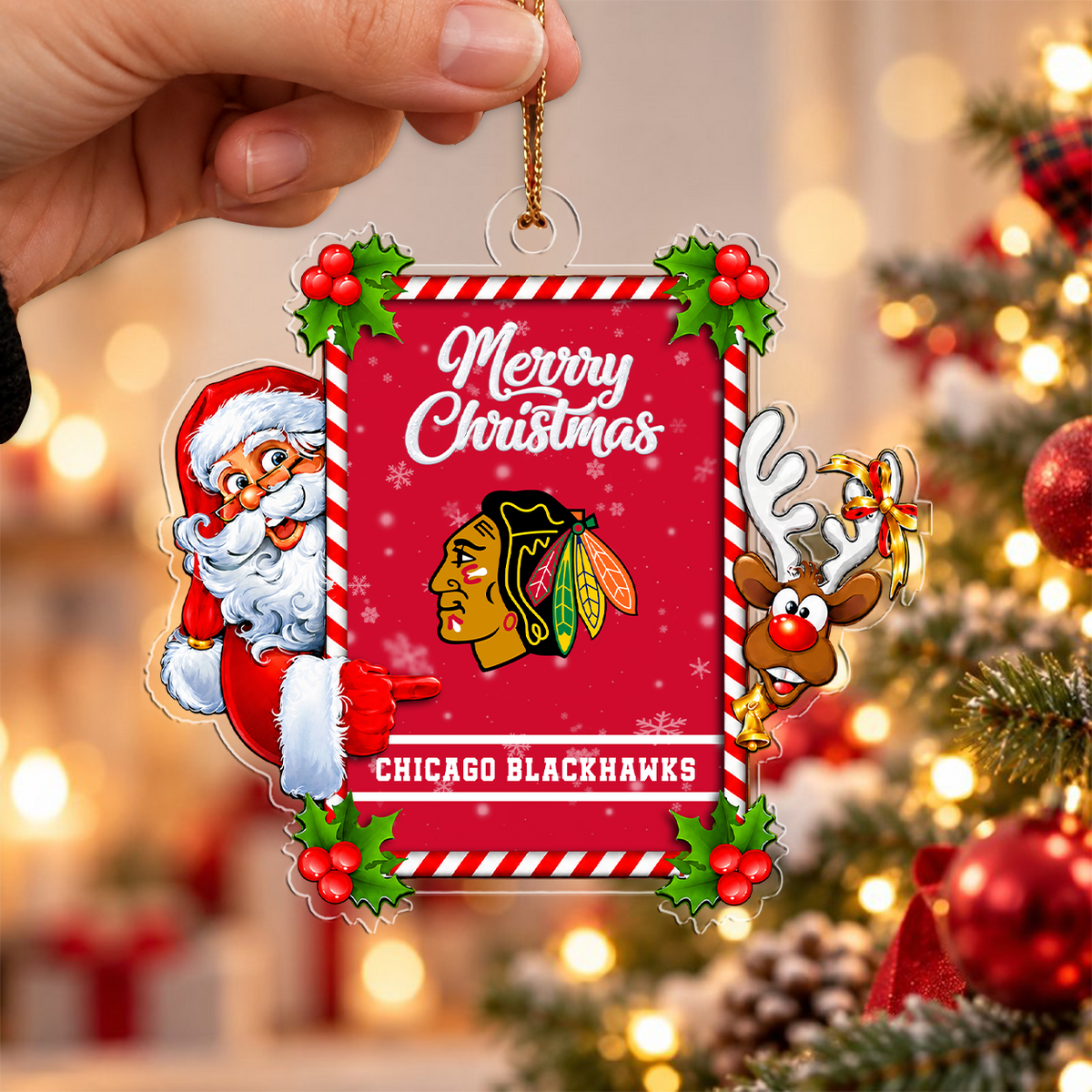 FLASH SALE - NEW CUSTOMIZED NHL08 CBH CHICAGO BLACKHAWKS CHRISTMAS ACRYLIC ORNAMENT