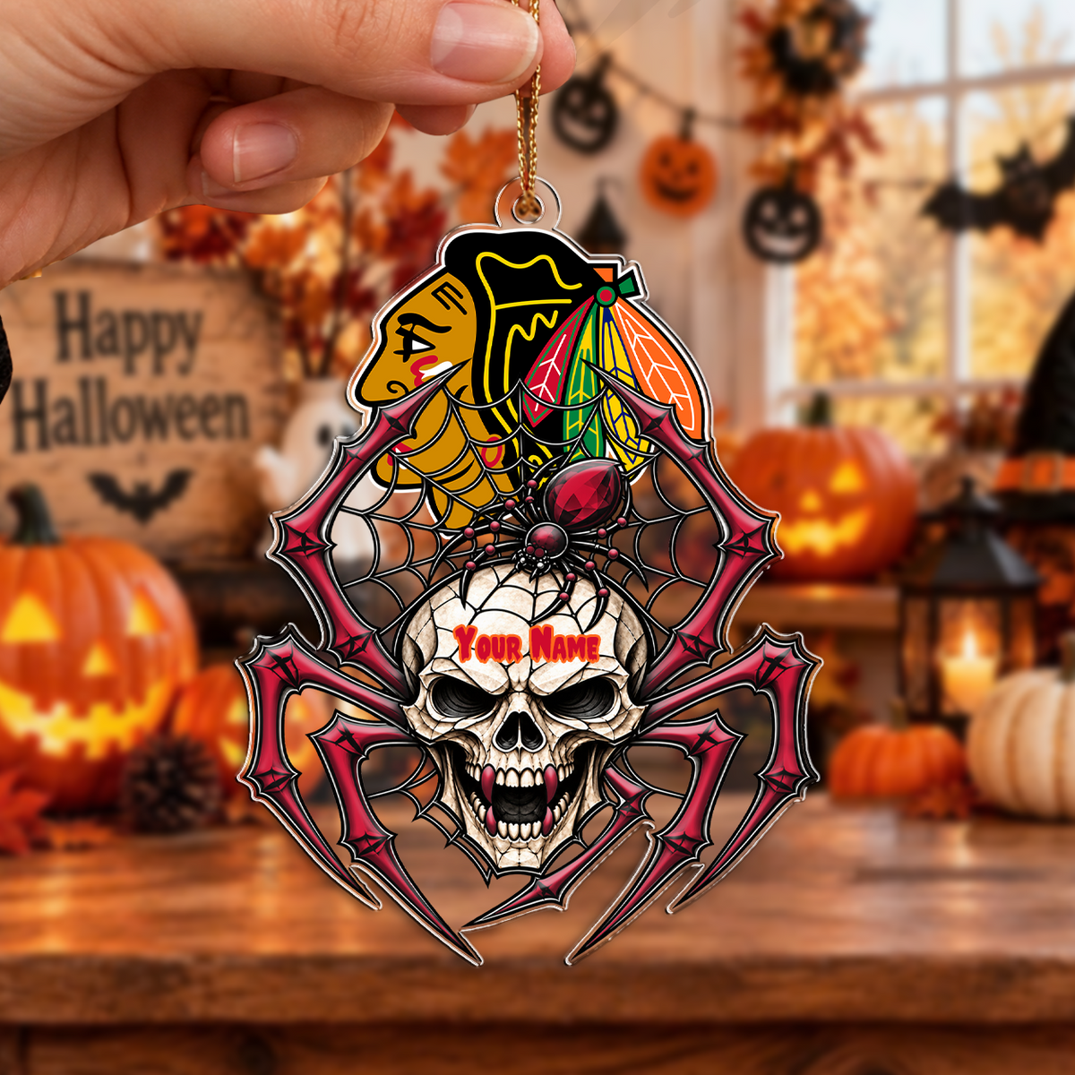 LIMITED EDITION - NEW CUSTOMIZED NHL08 CBH CHICAGO BLACKHAWKS HALLOWEEN ACRYLIC ORNAMENT