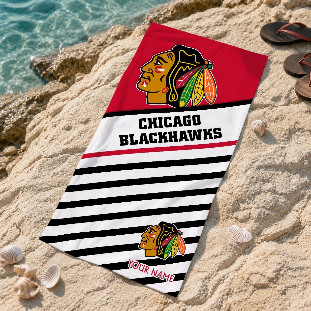 FINAL SALE - NEW CUSTOMIZED NHL08 CBH CHICAGO BLACKHAWKS BEACH TOWEL
