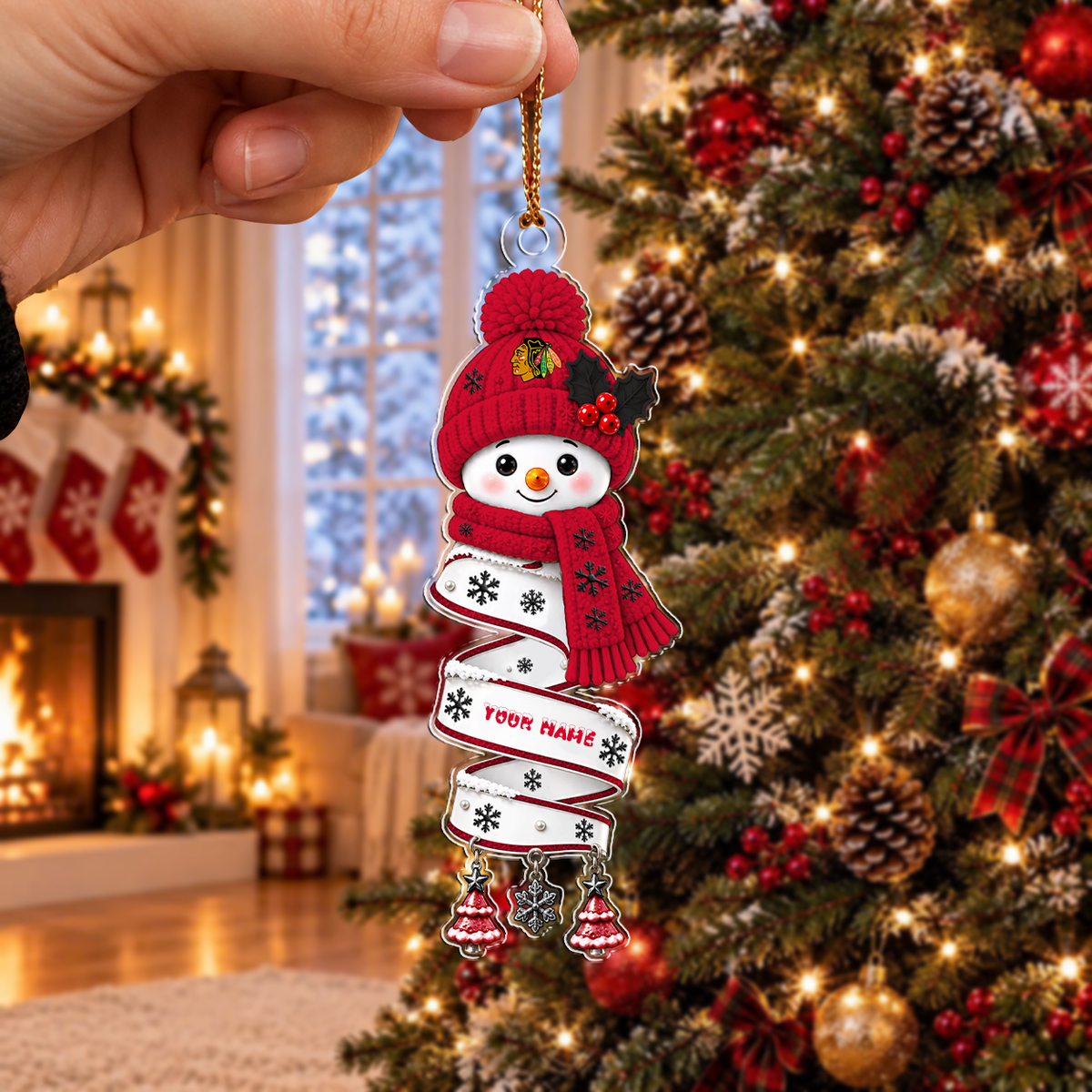 SPECIAL EDITION - NEW CUSTOMIZED NHL08 CBH CHICAGO BLACKHAWKS CHRISTMAS ACRYLIC ORNAMENT