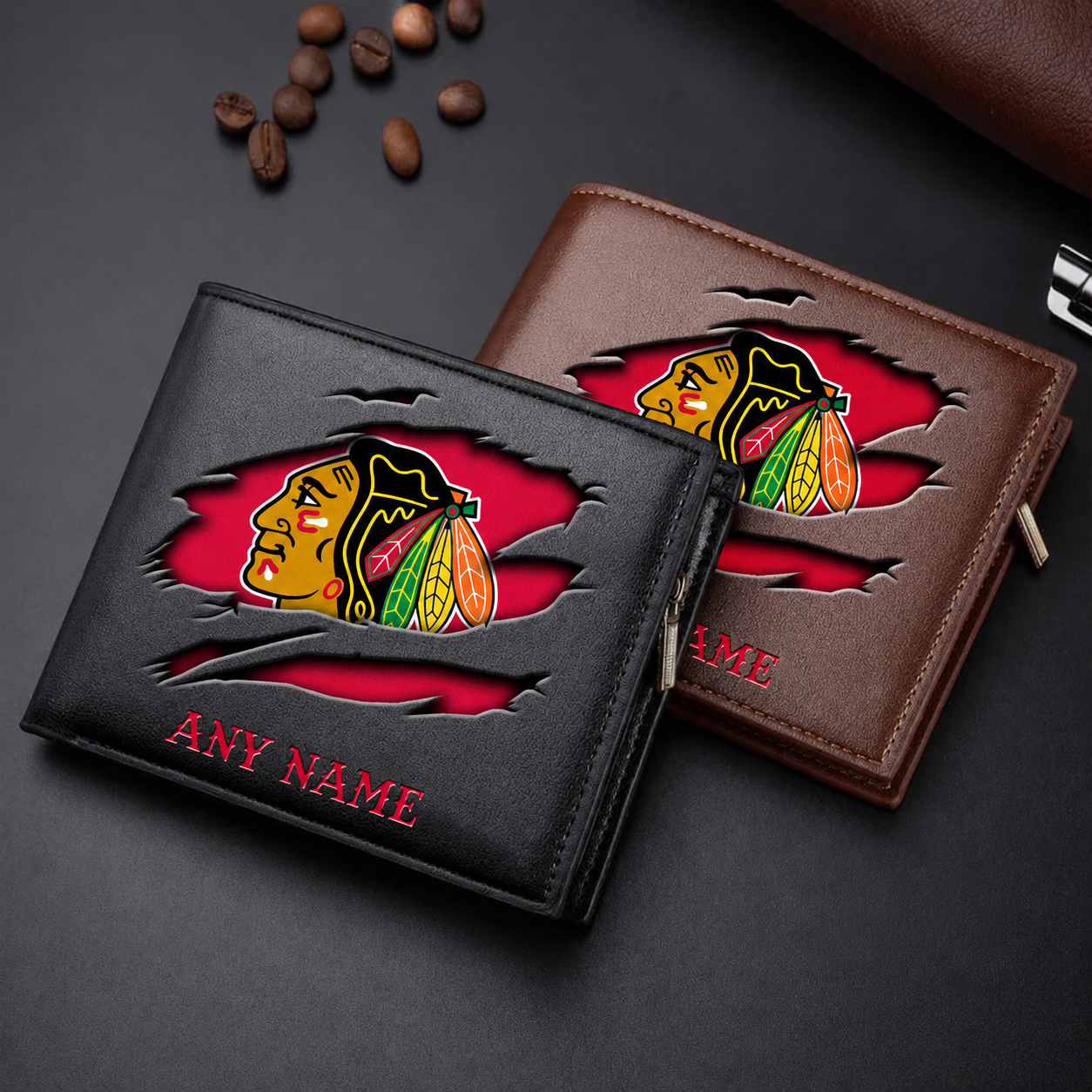 FINAL SALE - NEW CUSTOMIZED NHL08 CBH CHICAGO BLACKHAWKS LEATHER WALLET