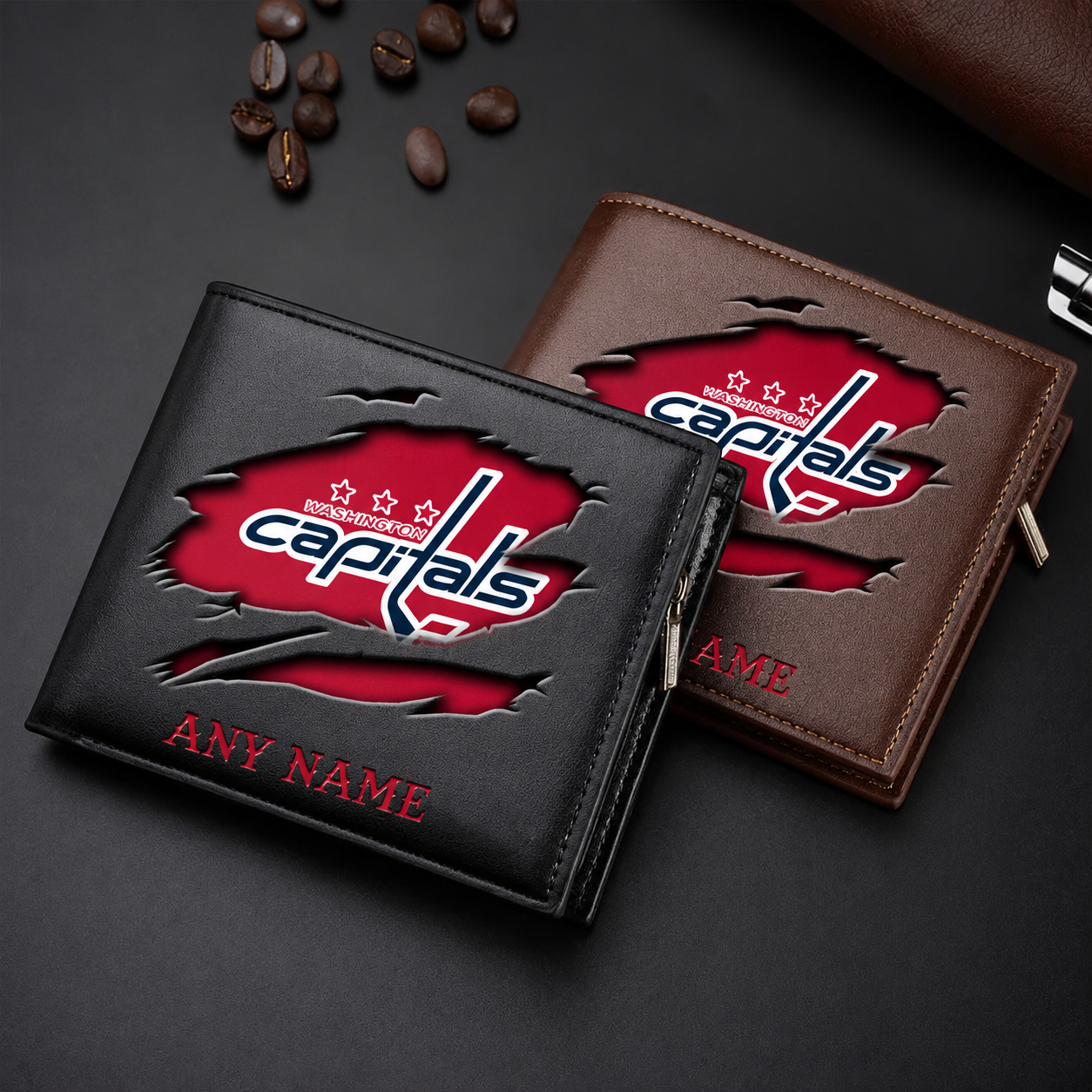 FINAL SALE - NEW CUSTOMIZED NHL10 WCP WASHINGTON CAPITALS LEATHER WALLET
