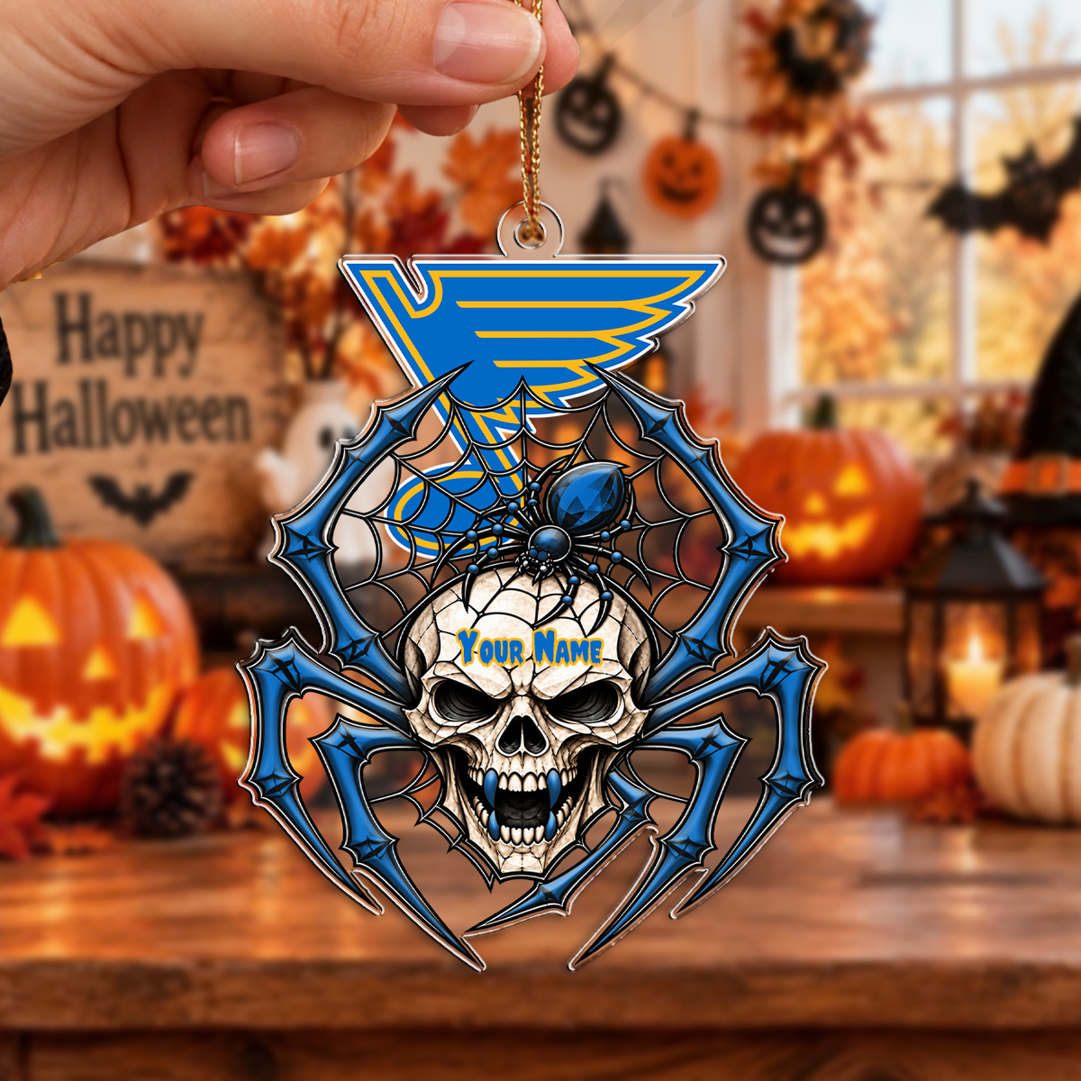LIMITED EDITION - NEW CUSTOMIZED NHL14 SLB ST. LOUIS BLUES HALLOWEEN ACRYLIC ORNAMENT
