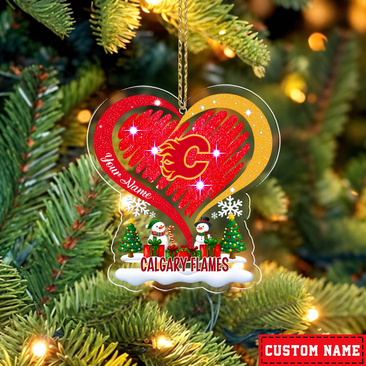 FINAL SALE - NEW CUSTOMIZED NHL17 CGF CALGARY FLAMES CHRISTMAS ACRYLIC ORNAMENT