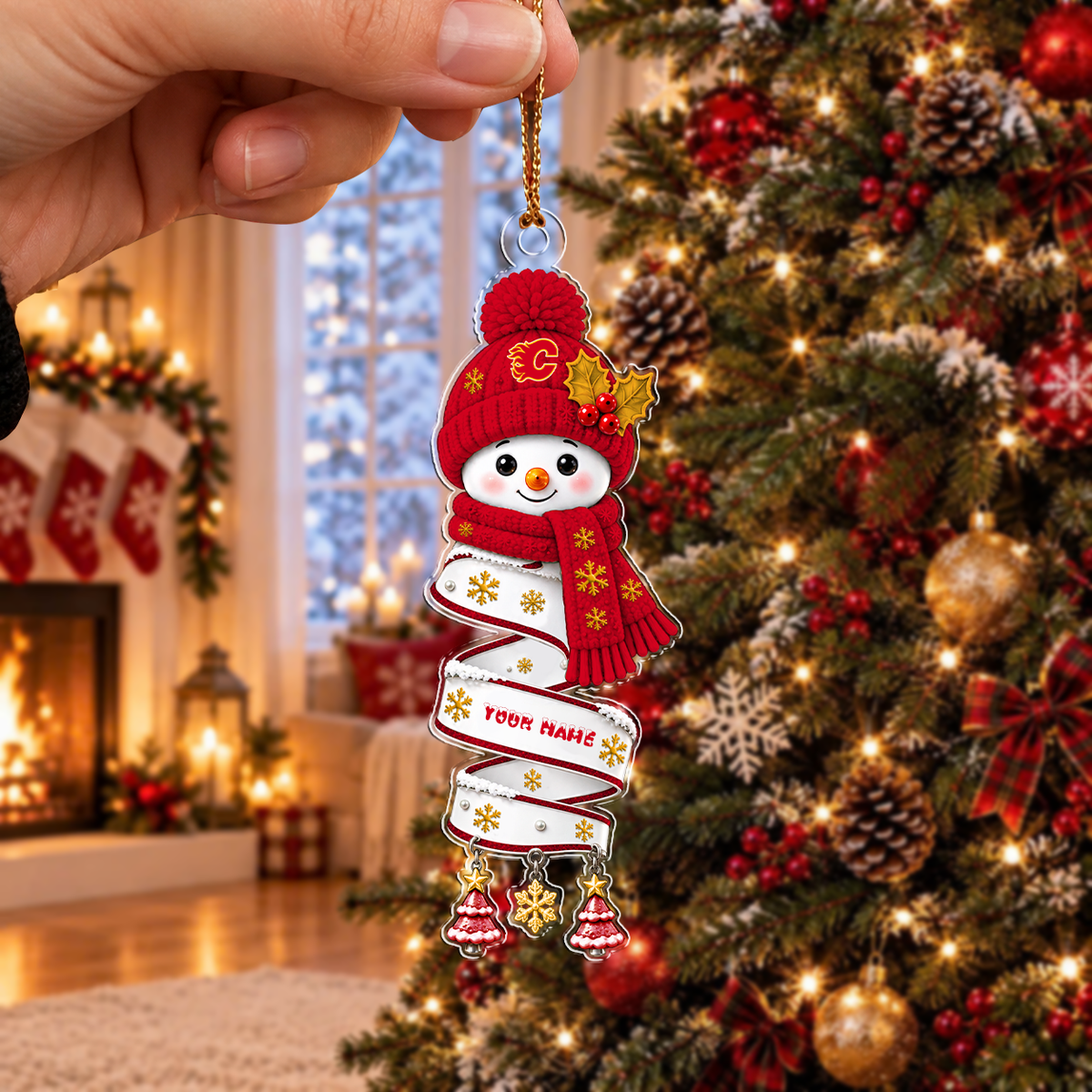 SPECIAL EDITION - NEW CUSTOMIZED NHL17 CGF CALGARY FLAMES CHRISTMAS ACRYLIC ORNAMENT