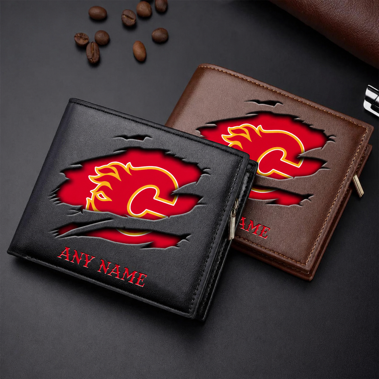 FINAL SALE - NEW CUSTOMIZED NHL17 CGF CALGARY FLAMES LEATHER WALLET
