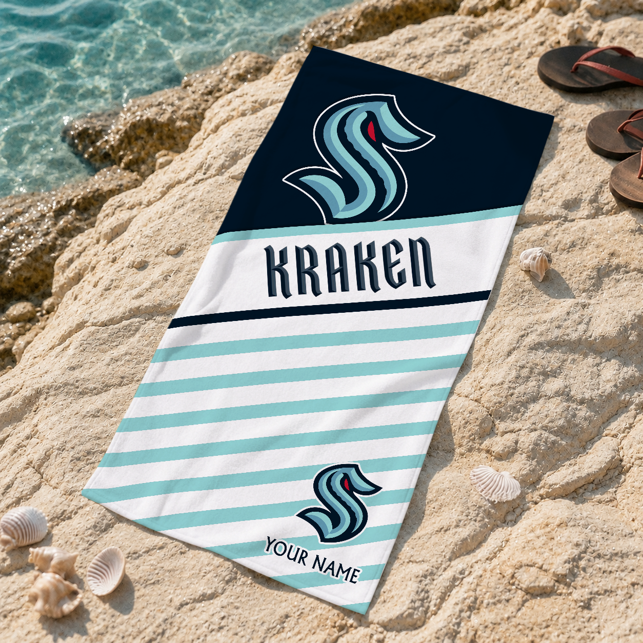 FINAL SALE - NEW CUSTOMIZED NHL20 STK SEATTLE KRAKEN BEACH TOWEL