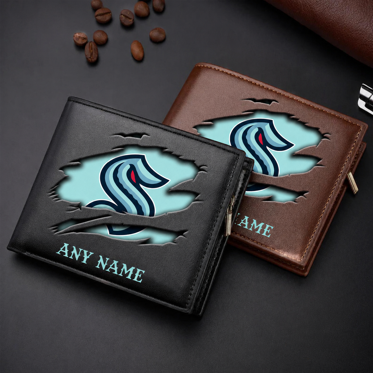 FINAL SALE - NEW CUSTOMIZED NHL20 STK SEATTLE KRAKEN LEATHER WALLET