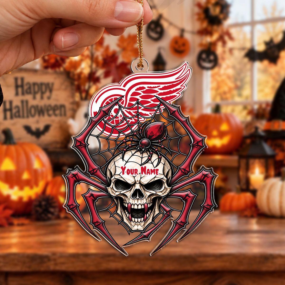LIMITED EDITION - NEW CUSTOMIZED NHL22 DRW DETROIT RED WINGS HALLOWEEN ACRYLIC ORNAMENT