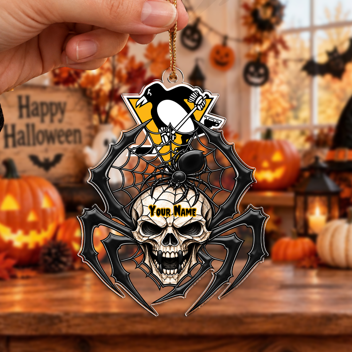 LIMITED EDITION - NEW CUSTOMIZED NHL26 PBP PITTSBURGH PENGUINS HALLOWEEN ACRYLIC ORNAMENT