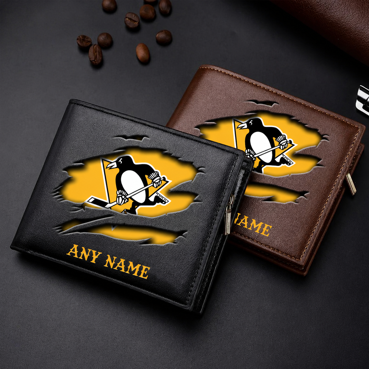 FINAL SALE - NEW CUSTOMIZED NHL26 PBP PITTSBURGH PENGUINS LEATHER WALLET