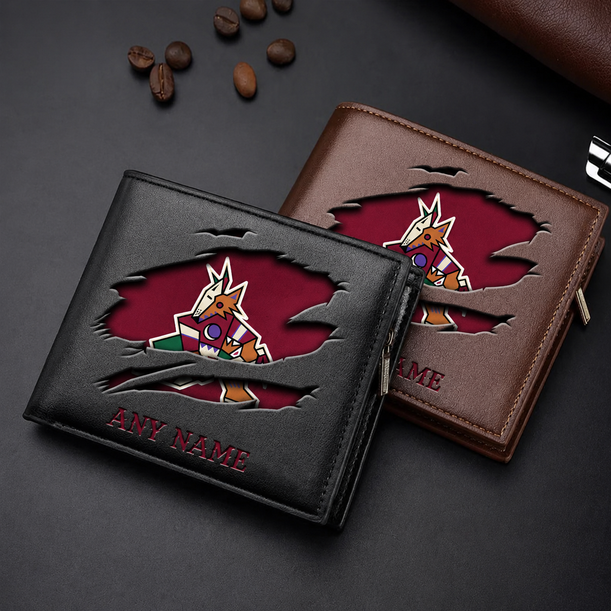 FINAL SALE - NEW CUSTOMIZED NHL30 AZC ARIZONA COYOTES LEATHER WALLET