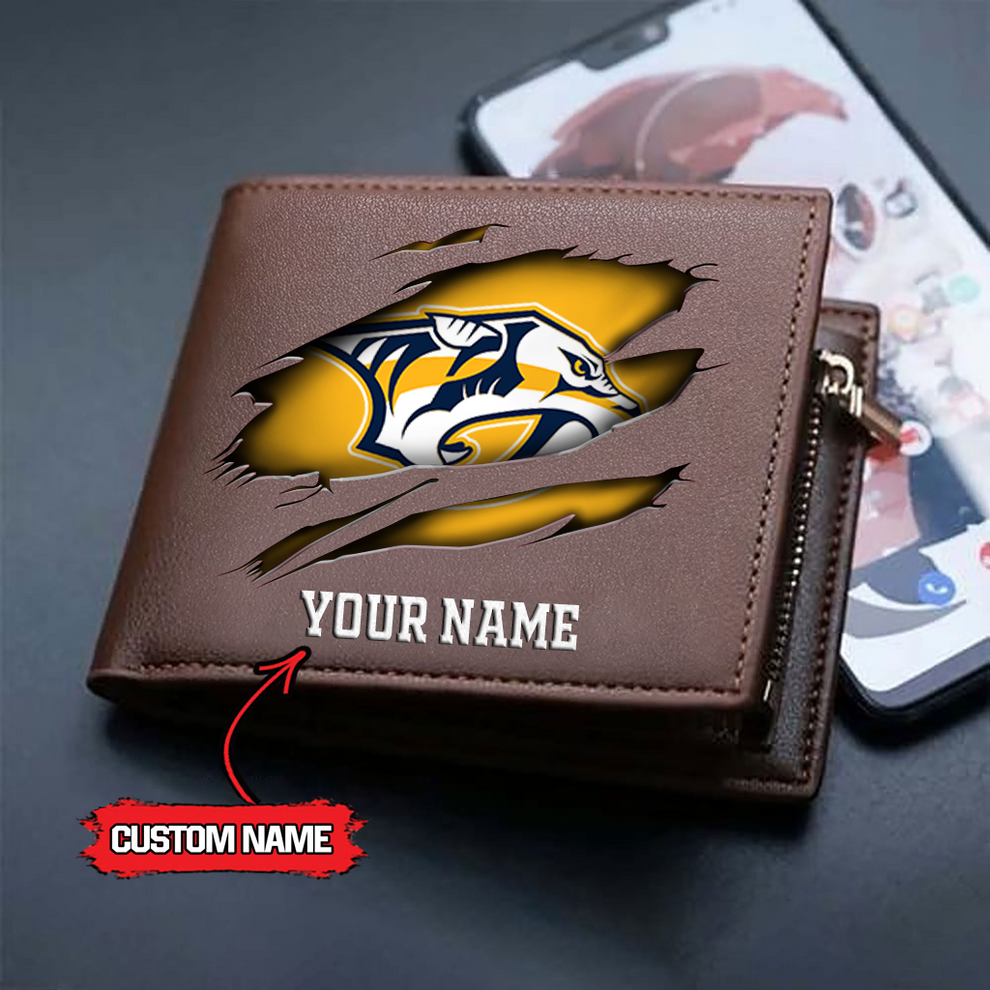 LIMITED EDITION - NEW CUSTOMIZED NHL31 NVP NASHVILLE PREDATORS LEATHER WALLET