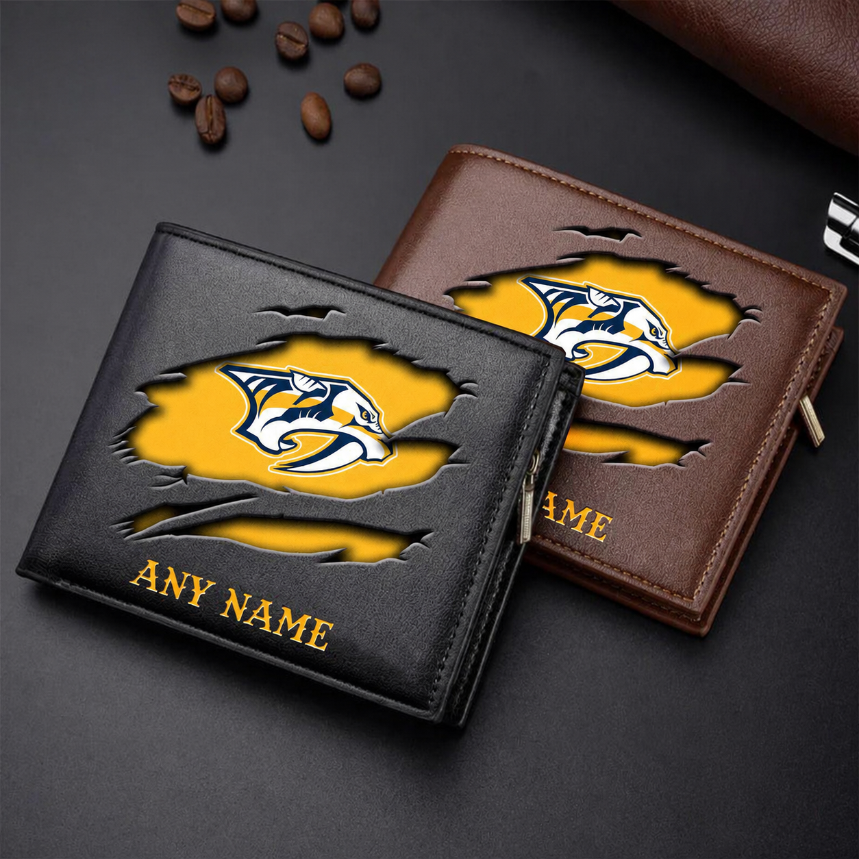 FINAL SALE - NEW CUSTOMIZED NHL31 NVP NASHVILLE PREDATORS LEATHER WALLET