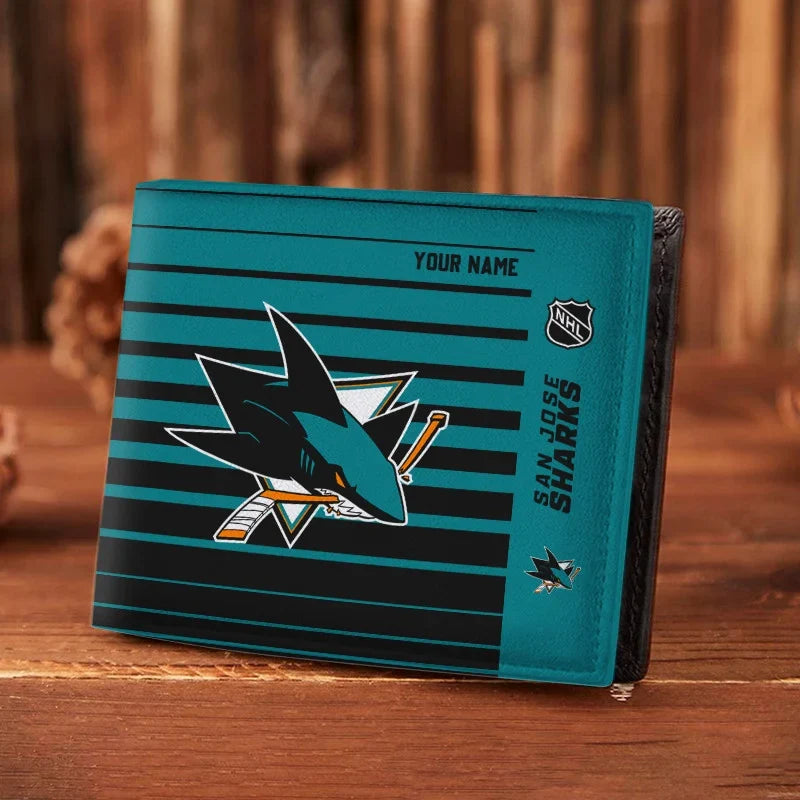 LIMITED EDITION - NEW CUSTOMIZED NHL32 SJS SAN JOSE SHARKS LEATHER WALLET