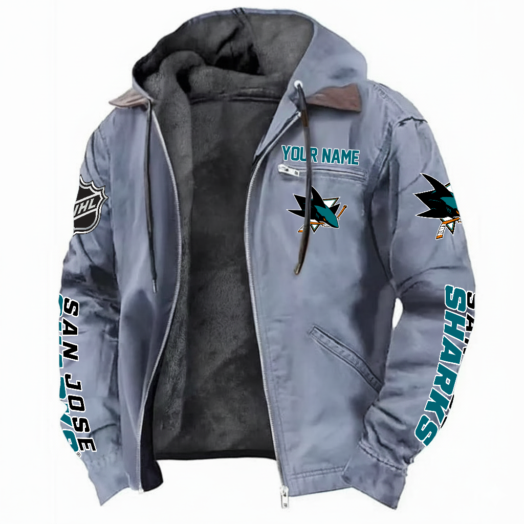 LIMITED EDITION - NEW CUSTOMIZED NHL32 SJS SAN JOSE SHARKS HOODED CARDIGAN JACKET