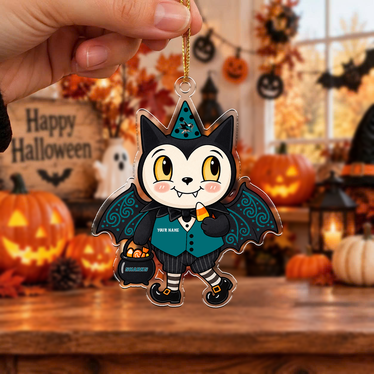 HOT DEAL - NEW CUSTOMIZED NHL32 SJS SAN JOSE SHARKS HALLOWEEN ACRYLIC ORNAMENT