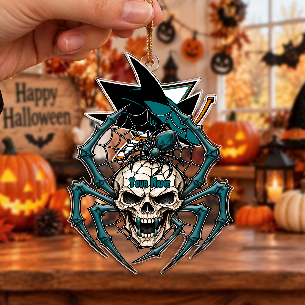 LIMITED EDITION - NEW CUSTOMIZED NHL32 SJS SAN JOSE SHARKS HALLOWEEN ACRYLIC ORNAMENT