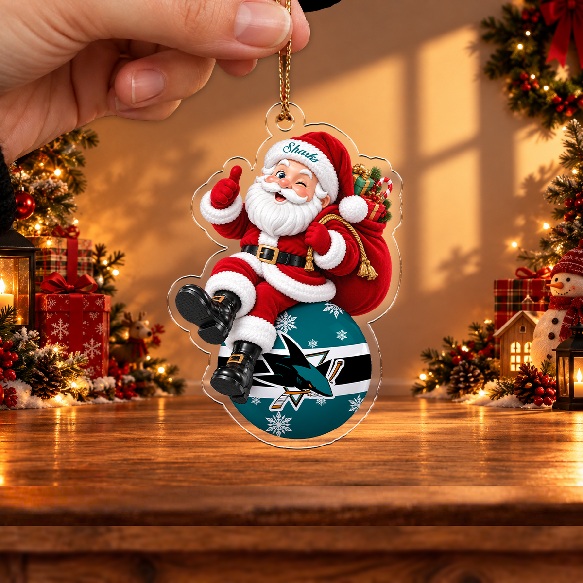 HOT DEAL - NEW CUSTOMIZED NHL32 SJS SAN JOSE SHARKS CHRISTMAS ACRYLIC ORNAMENT