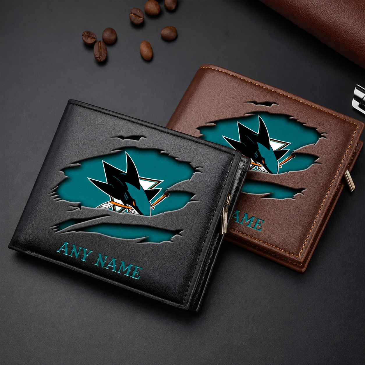 FINAL SALE - NEW CUSTOMIZED NHL32 SJS SAN JOSE SHARKS LEATHER WALLET