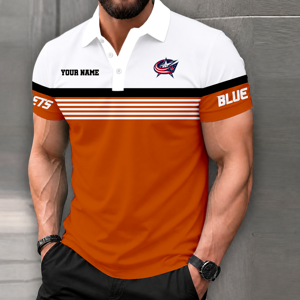 LIMITED EDITION - NEW CUSTOMIZED NHL18 CBJ COLUMBUS BLUE JACKETS POLO SHIRT