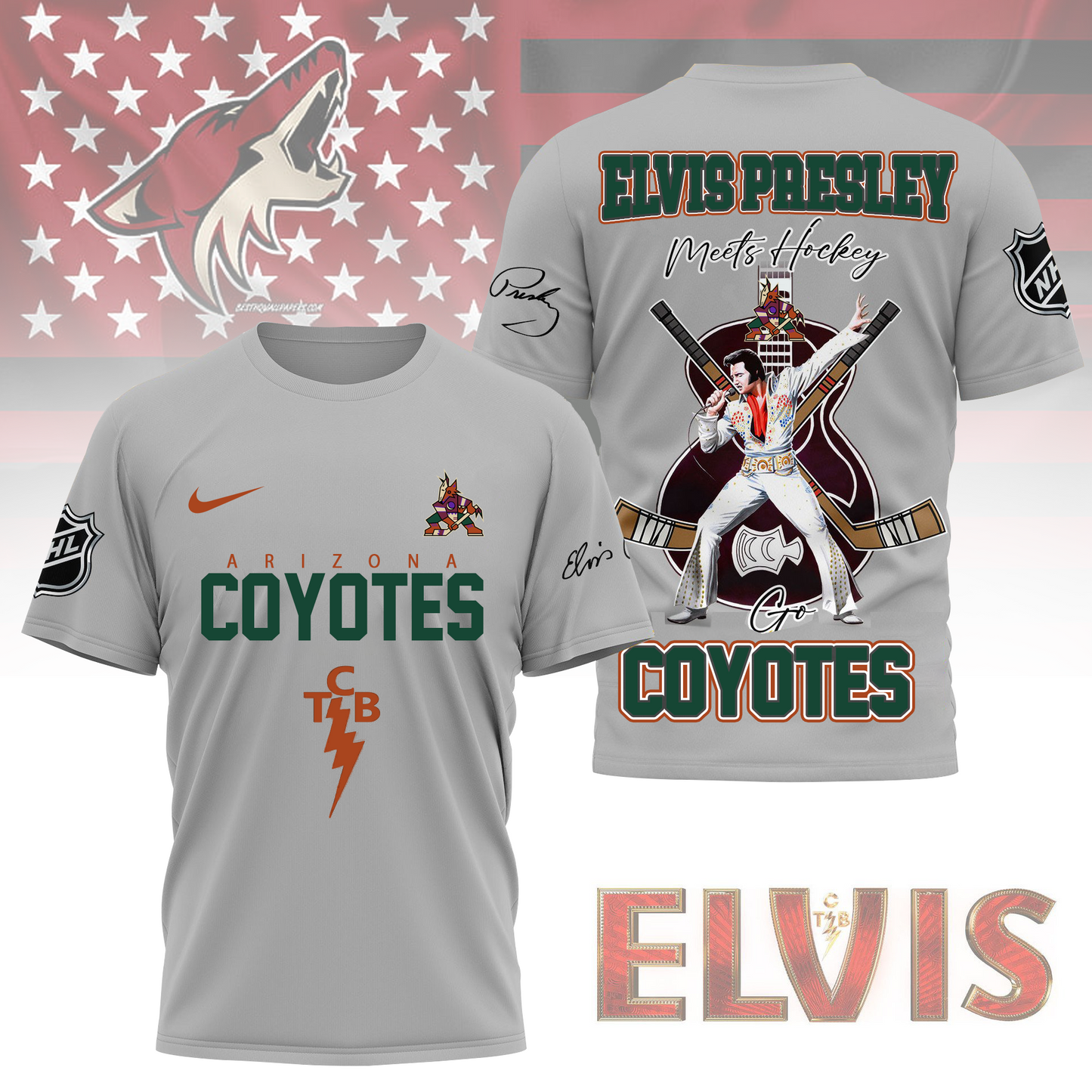 LIMITED EDITION - NEW CUSTOMIZED NHL30 AZC ARIZONA COYOTES X ELVIS PRESLEY FAN 3D SHIRT