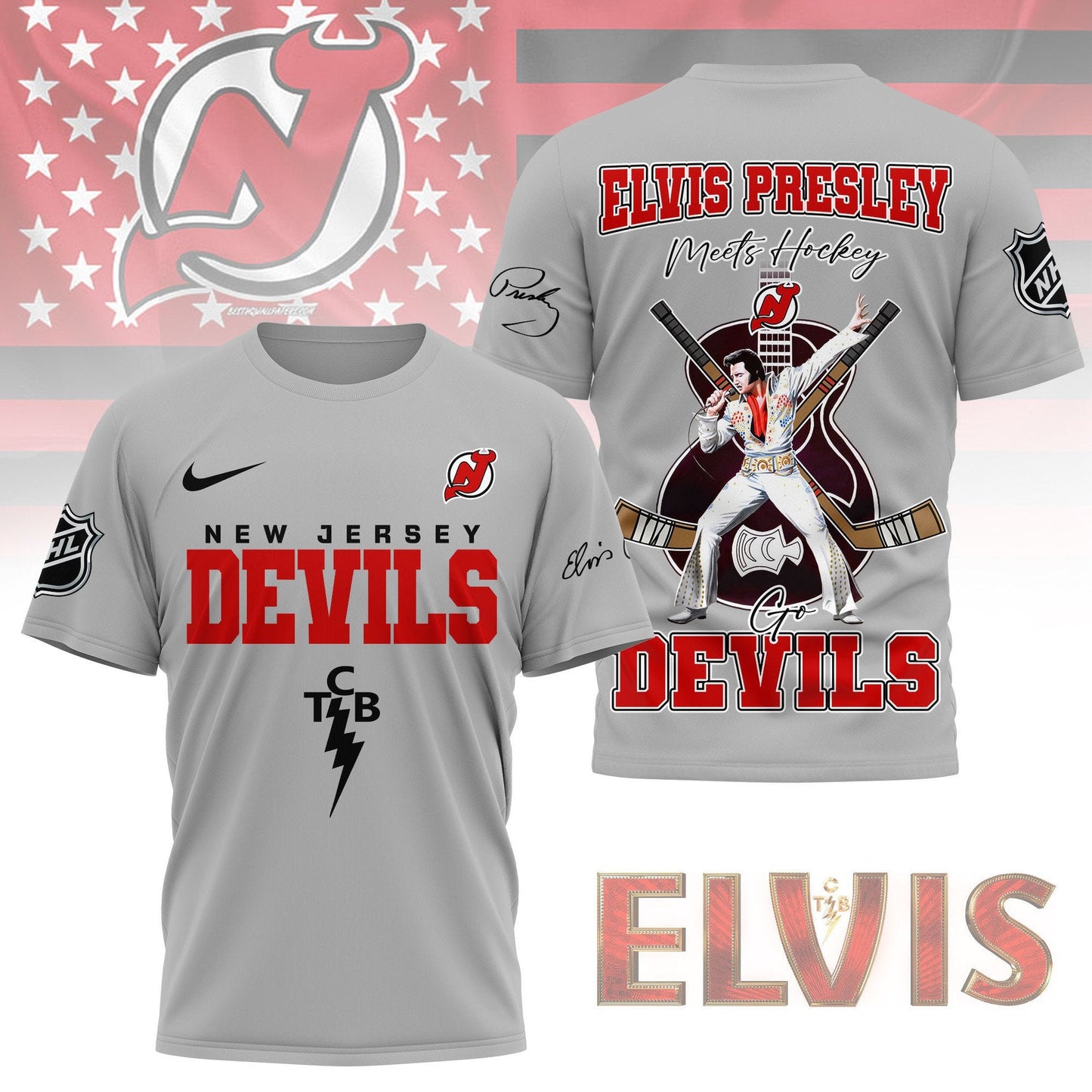 LIMITED EDITION - NEW CUSTOMIZED NHL06 NJD NEW JERSEY DEVILS X ELVIS PRESLEY FAN 3D SHIRT