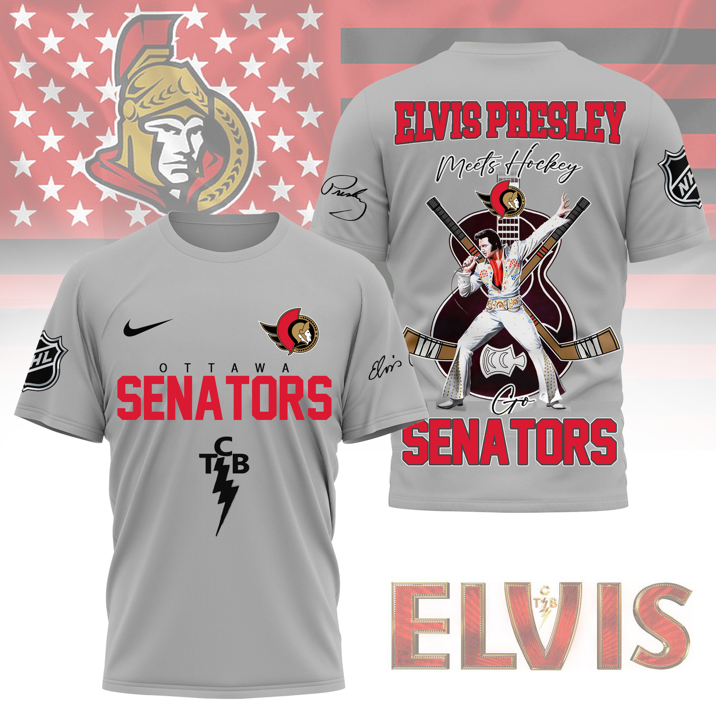 LIMITED EDITION - NEW CUSTOMIZED NHL29 OSN OTTAWA SENATORS X ELVIS PRESLEY FAN 3D SHIRT