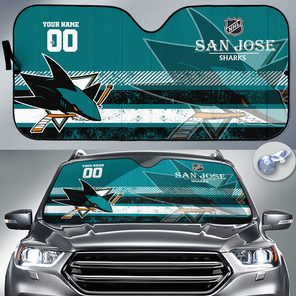 LIMITED EDITION - NEW CUSTOMIZED NHL32 SJS SAN JOSE SHARKS AUTO WINDSHIELD SHADE