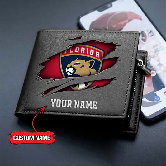 LIMITED EDITION - NEW CUSTOMIZED NHL01 FPT FLORIDA PANTHERS LEATHER WALLET