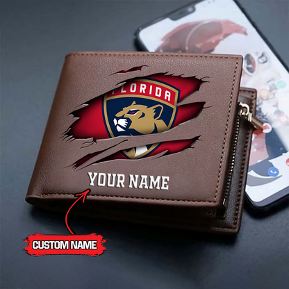 LIMITED EDITION - NEW CUSTOMIZED NHL01 FPT FLORIDA PANTHERS LEATHER WALLET