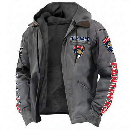 LIMITED EDITION - NEW CUSTOMIZED NHL01 FPT FLORIDA PANTHERS HOODED CARDIGAN JACKET