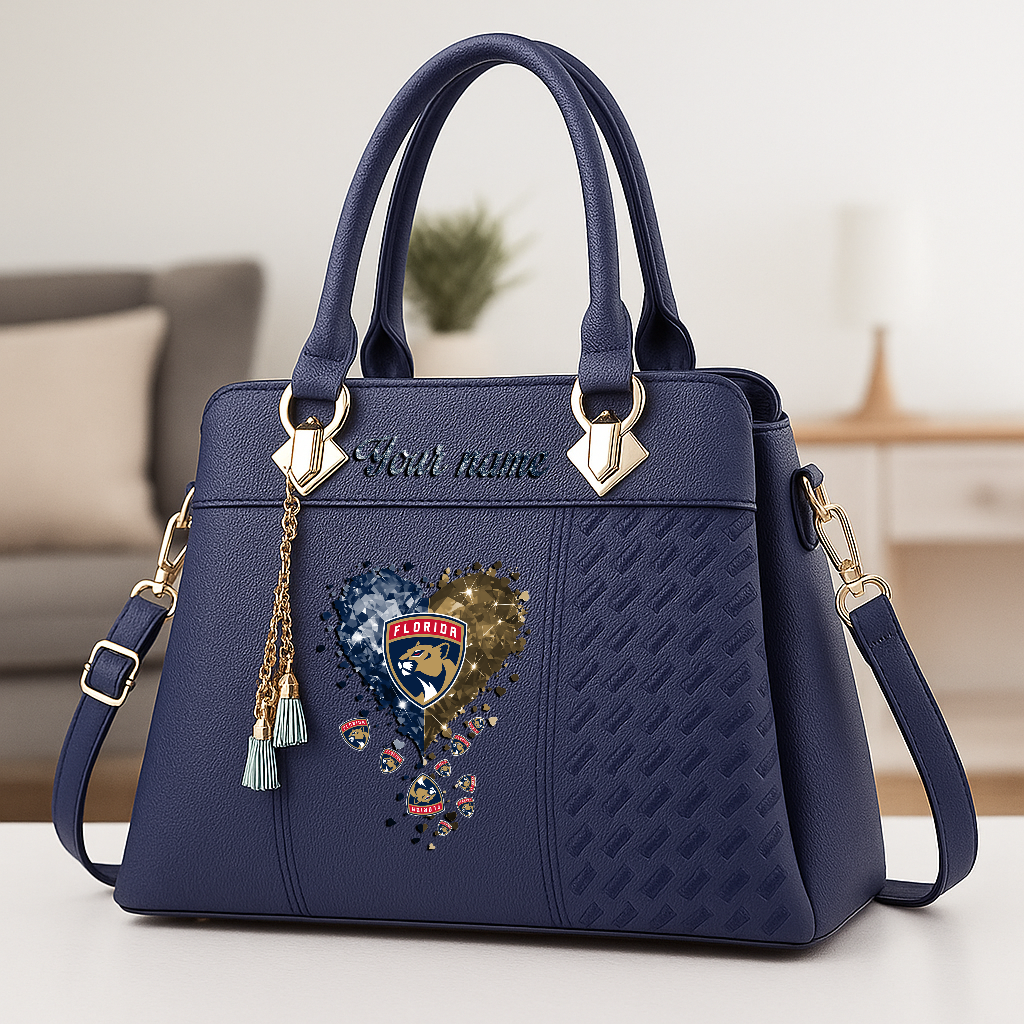 LIMITED EDITION - NEW CUSTOMIZED NHL01 FPT FLORIDA PANTHERS ZIP HANDBAG MULTICOLOR