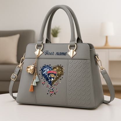 LIMITED EDITION - NEW CUSTOMIZED NHL01 FPT FLORIDA PANTHERS ZIP HANDBAG MULTICOLOR