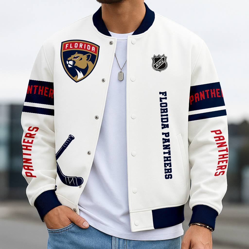 LIMITED EDITION - NEW CUSTOMIZED NHL01 FPT FLORIDA PANTHERS BASEBALL JACKET, SATIN VARSITY JACKET