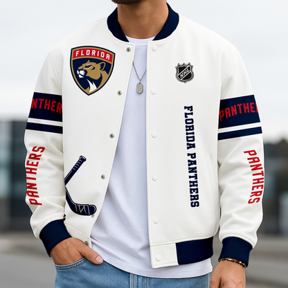 LIMITED EDITION - NEW CUSTOMIZED NHL01 FPT FLORIDA PANTHERS BASEBALL JACKET, SATIN VARSITY JACKET