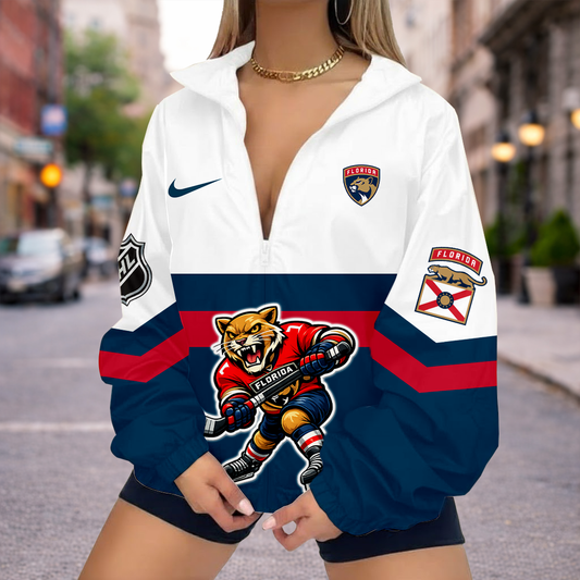 LIMITED EDITION - NEW CUSTOMIZED NHL01 FPT FLORIDA PANTHERS V-NECK ZIPPER SWEATSHIRT JACKET