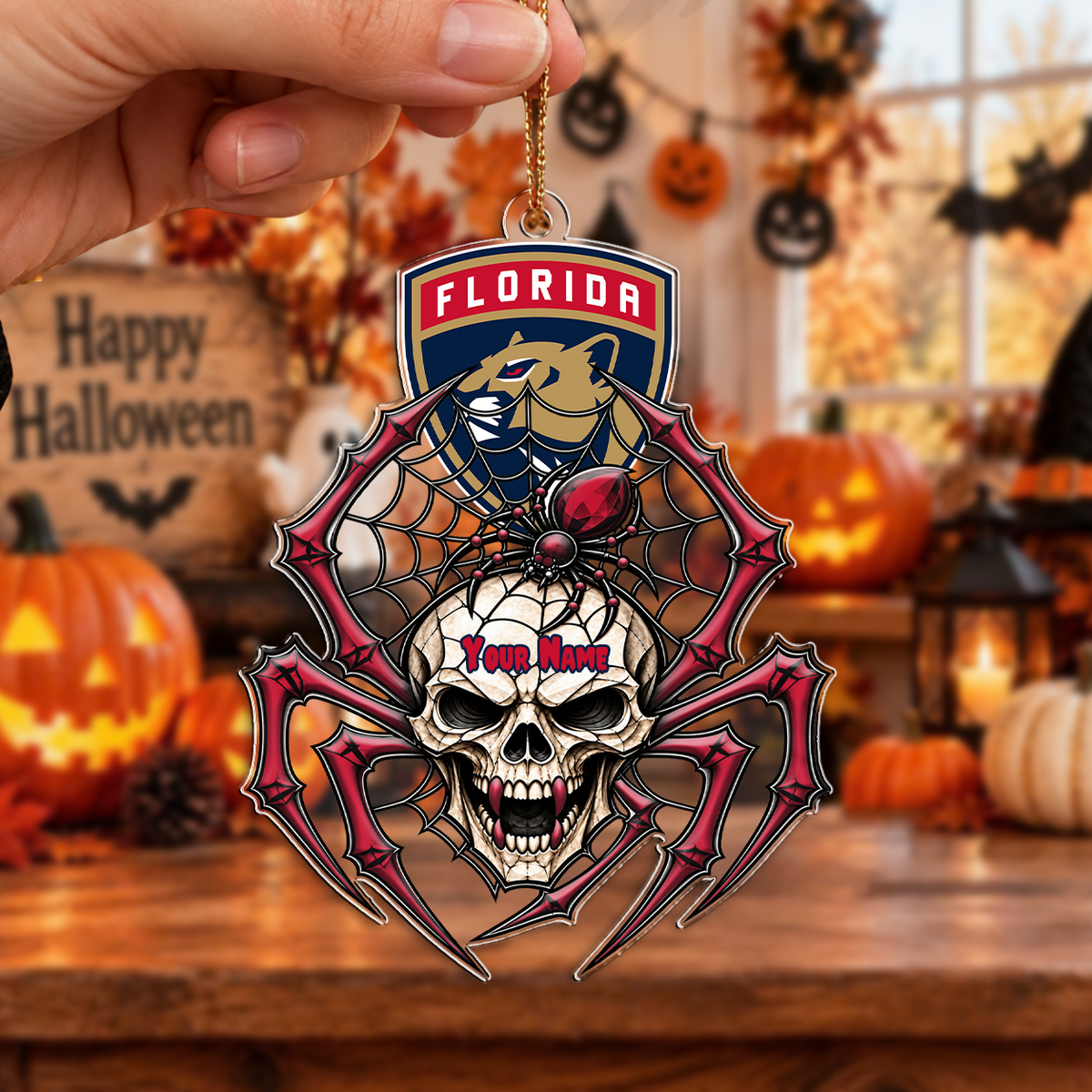 LIMITED EDITION - NEW CUSTOMIZED NHL01 FPT FLORIDA PANTHERS HALLOWEEN ACRYLIC ORNAMENT