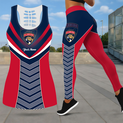 SPECIAL EDITION - NEW CUSTOMIZED NHL01 FPT FLORIDA PANTHERS LEGGINGS & HOLLOW TANK TOP SET
