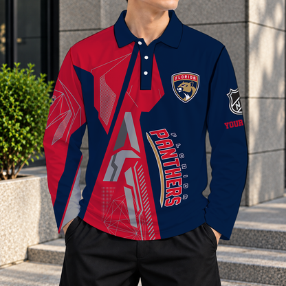 SPECIAL EDITION - NEW CUSTOMIZED NHL01 FPT FLORIDA PANTHERS MEN LONG SLEEVE POLO
