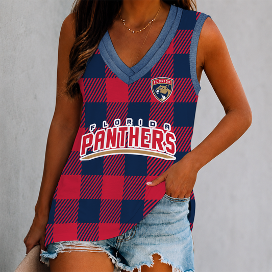 FINAL SALE - NEW CUSTOMIZED NHL01 FPT FLORIDA PANTHERS WOMEN'S V-NECK TANK TOP
