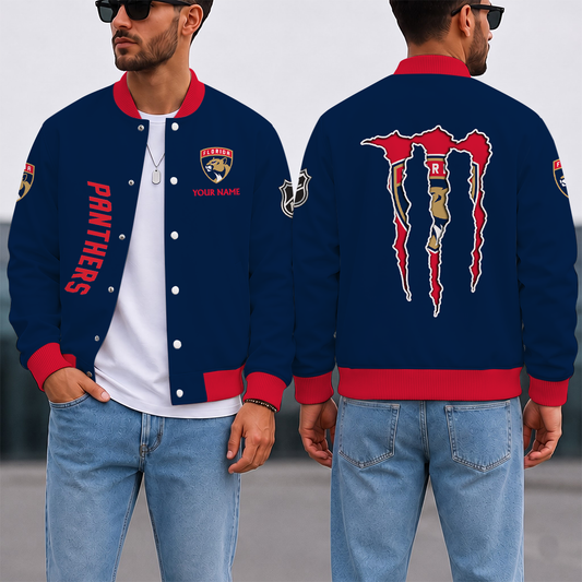 LIMITED EDITION - NEW CUSTOMIZED NHL01 FPT FLORIDA PANTHERS SATIN VARSITY JACKET & BASEBALL JACKET