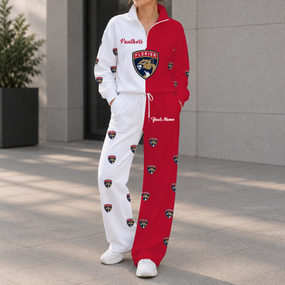 SPECIAL EDITION - NEW CUSTOMIZED NHL01 FPT FLORIDA PANTHERS ZIPPER SWEATSHIRT & WIDE LEG PANTS SET