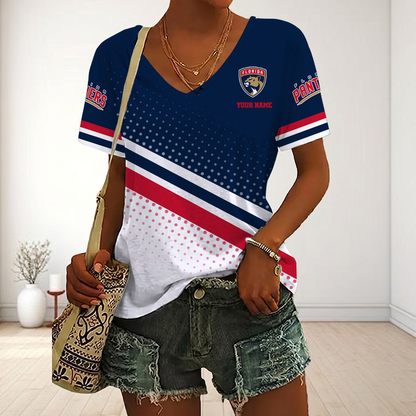 LIMITED EDITION - NEW CUSTOMIZED NHL01 FPT FLORIDA PANTHERS V-NECK FEMALE SHIRT